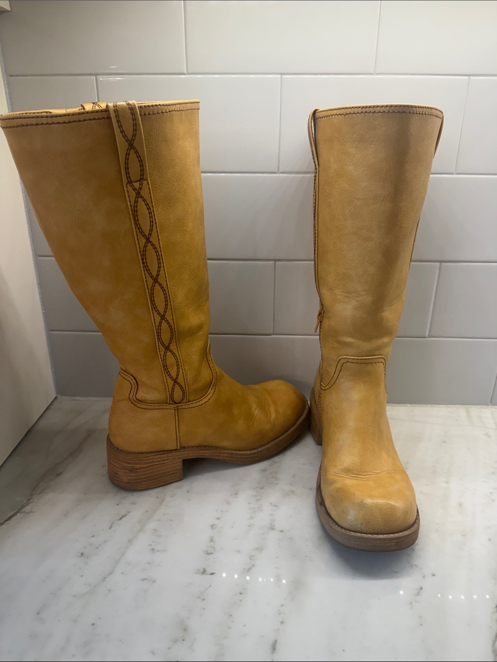 No Boundaries Tall Mustard Toned Tall Boots with beautiful stiching Viral boots